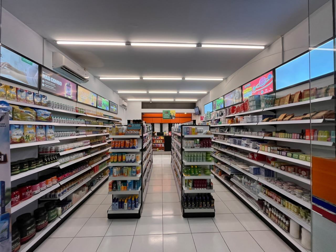 Clean, well-organised aisles at Semeton Pharmacy